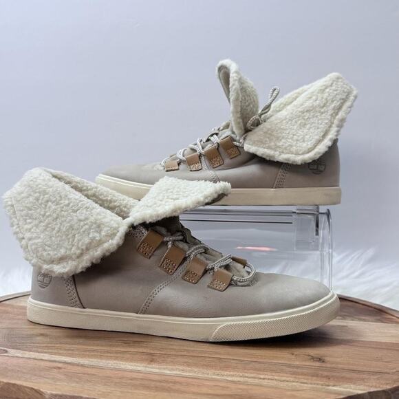 Timberland‎ Shoes Womens Size 7.5 Beige Shearling Lined High Top Winter A1UTJ - Picture 8 of 12